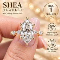 Bague de fiançailles en or jaune massif 10K/14K/18K avec diamant de laboratoire taille hexagonale 0,5-3 carats et pierres latérales en forme de poire personnalisées, certifiée IGI VS VVS