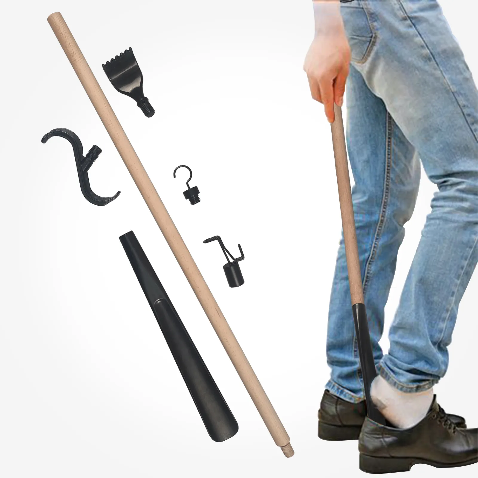 Schuhhorn mit Dressstangen einfaches Werkzeug zum An- und Ausziehen von Schuhen