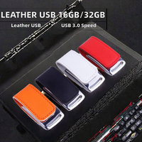 Grosir kunci Flash Drive USB kulit PU 16GB & 32GB, kunci Flash Drive dengan Logo kustom 2.0 & 3.0 rantai USB produk baru kapasitas nyata