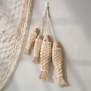 Pescado colgante de madera estilo océano estilo mediterráneo rústico costero tallado a mano adornos esculturas de pared para la decoración de la tienda del hogar Han - Product Image 2