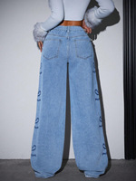 Vêtements pour femmes : Jean baggy taille haute à jambe large avec imprimé nœud et motif graphique latéral