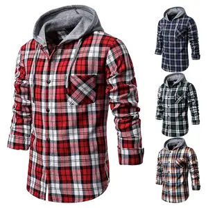 중국 제조 업체 사용자 정의 체크 셔츠 남성 도매 격자 무늬 셔츠 남자 플란넬 셔츠 자켓 후드