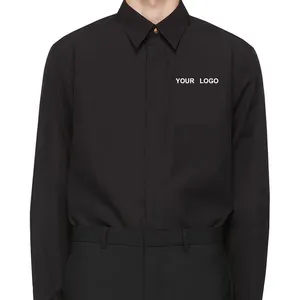 Camisa de popelina de algodón de manga larga para hombre, prenda de vestir de alta gama, con botón único, puño de barril, camisa oficial personalizada