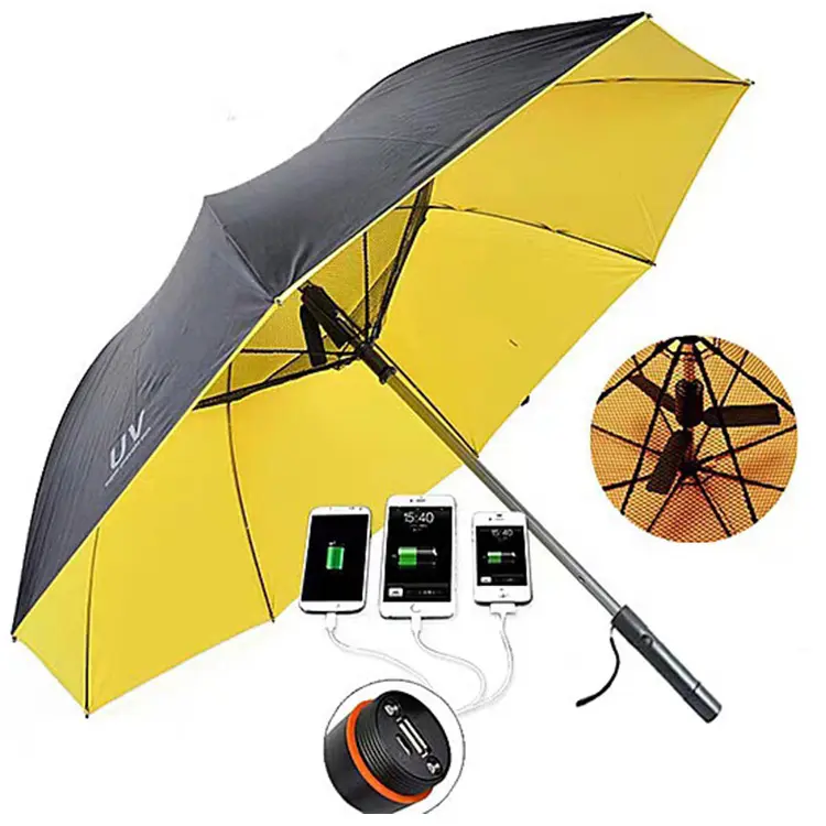 Paraguas con ventilador Solar, sombrilla recta para la lluvia, especial, USB, Anti-Uv, impermeable