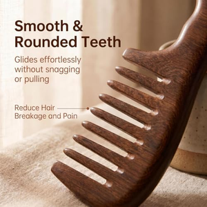 Peigne à cheveux en bois de santal de haute qualité, peigne à cheveux naturel fait à la main, peigne à dents larges antistatique - Product Image 3
