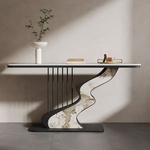 <span class=keywords><strong>Table</strong></span> <span class=keywords><strong>console</strong></span> extensible moderne de luxe, écologique, facile à nettoyer, avec rangement, plateau en pierre, design convertible pour salon et couloirs - Product Image 4