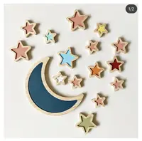 İskandinav ahşap oyuncaklar ay gezegen yıldızı süsler çocuk odası dekorasyon duvar dekor DIY ahşap oyuncak