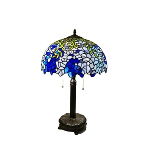 סגנון tiffany סגנון wisteria צבע זכוכית מסגרת בעבודת יד עם מנורת שולחן עם אור לבן חם רך - Product Image 1