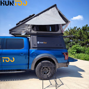 Tente de toit de voiture Huntoo Popup compacte pliable en aluminium avec panneaux de ventilation triangulaires et matelas en mousse pour expéditions tout-terrain - Product Image 1