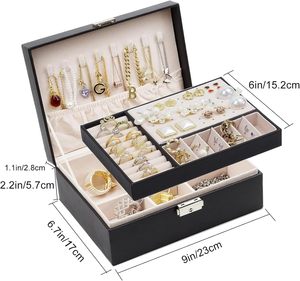 Wholesale <b>Large</b> 2 Layer Jewelry <b>Box</b> with Lock for Necklace Bracelet Storage Organizer Ring Tray Earring Holder - Product Image 3