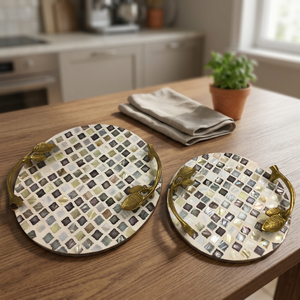 Plateau de service rond en nacre style marocain pour thé et café, vente directe usine, plateau de décoration pour la maison et ustensiles de cuisine - Product Image 5