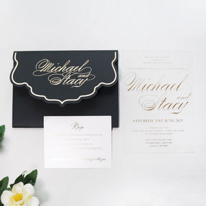 Tri-fold Pocket Folder Transparent Acrylic Invitation <strong>Cards</strong> with <strong>Rsvp</strong> <strong>Card</strong> and Gold Foil Text for Wedding Party - Product Image 5
