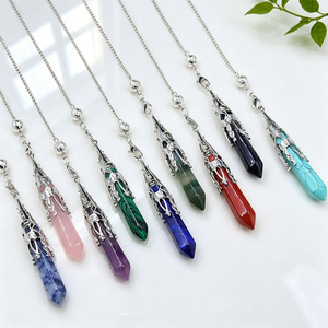 Pêndulo de Cristal Natural Hexagonal Pontiagudo com Corrente para Divinação, Reiki, Meditação e Wicca - Product Image 2
