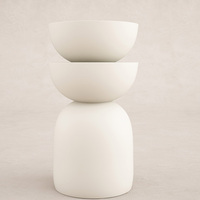 Table d'appoint en marbre blanc crème, silhouette sculptée à double bol superposé, table d'appoint de salon, maison de rêve