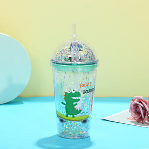 Offre Spéciale gobelet en plastique à motif de <span class=keywords><strong>dinosaure</strong></span> bouteille d'eau mignonne à double couche avec paille - Product Image 4