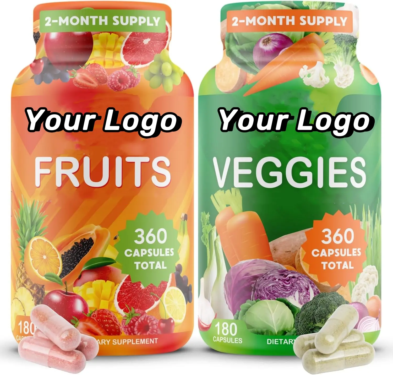 Cápsula de frutas e vegetais embalada com mais de 40 cápsulas de extrato de frutas e vegetais diferentes personalizadas pelo cliente