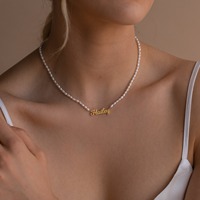 Collier personnalisé en acier inoxydable avec nom anglais pour femme, perles d'eau douce, chaîne de clavicule DIY avec lettres