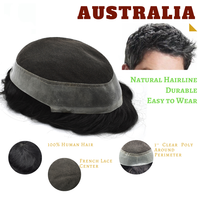 LONGFOR Australie Toupee-Dentelle française avec 1 1/4 pouces de peau fine PU autour de la prothèse de cheveux humains indiens pour hommes Offre Spéciale
