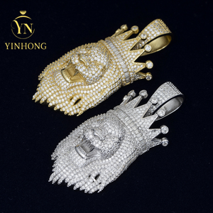 Ciondolo da Uomo in Argento S925 con Corona di <span class=keywords><strong>Leone</strong></span> e Moissanite, Collana Trendy Hip-hop con Moissanite - Product Image 2