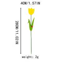 Piquet de jardin en bois en forme de tulipe avec pot de fleurs, décoration de printemps, accent coccinelle en feutre, pour jardin et patio, 28 cm
