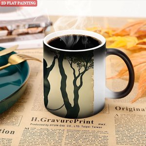 Simple Unprinted DIY Frosted Craft Mug 11oz Black <b>Ceramic</b> Heat Sensitive <b>Cup</b> - Product Image 5