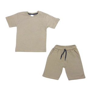 Ensemble deux pièces en tricot uni pour garçons, sans logo, finition soignée, tons neutres, marque privée ou personnalisation, prêt pour la vente en gros - Product Image 1