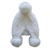 Bonnet unisexe d'hiver en fourrure de lapin véritable à 100 % avec pompon en fourrure de renard, chaud, respirant, tricoté, doublé, style sportif et tendance