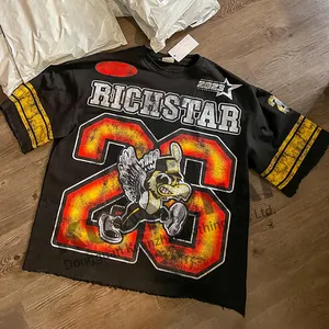 Custom t- shirt cropped men black cotton distressed heavyweight oversized jersey boxy graphic dtg acid wash football t shirt