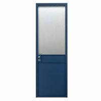 Porte intérieure en aluminium gris avec cadre en aluminium, verre dépoli, design minimaliste avec peinture Sumi-e sur bambou et poignée à levier