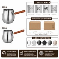 Cafetière turque HC Wholesale 300-600ml avec bec verseur en V, poignée en bois et couvercle, en acier inoxydable 304, OEM, lot de 5 pour café et vente au détail