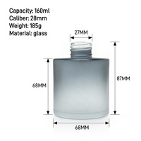 Diffuseur de parfum en verre de haute qualité, 160 ml, couleur gris givré, forme ronde, avec bouchon à vis
