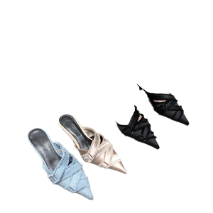 Women Platform Outdoor <b>Slip</b>-on Sandals Summer 2025 New Pointy Cowboy Low Heels <b>Half</b> Slippers - Product Image 1