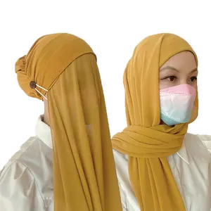 Easy Wear Masken Stretch Hijab Instant Schal Frauen Motorhaube mit Chiffon Schal mit Knöpfen Abdeckung Headwrap Turbante