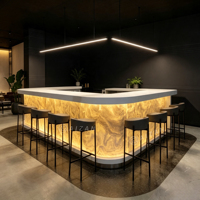 Meubles de bar de qualité supérieure, solution OEM tout-en-un, comptoir de bar personnalisé en marbre onyx pour restaurant, hôtel, salon avec éclairage LED