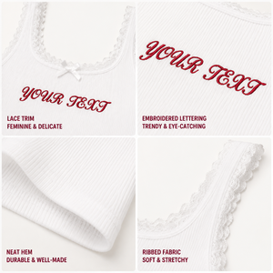 Custom Embroidered Tank <strong>Tops</strong> Women's Ribbed <strong>Lace</strong> <strong>Trim</strong> <strong>Cami</strong> 95% Cotton 5% Spandex Slim Fit OEM ODM Manufacturer - Product Image 3