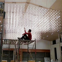 Lustre suspendu rectangulaire personnalisé pour salle de banquet, grand lustre en forme de cube étoilé pour hall d'hôtel et projets de mariage