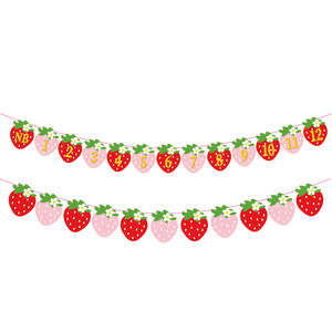 Xingyun Strawberry Number <b>Banner</b> 1-12 Birthday Party Decorations Diy Flag With Heart Shape Red Color - Product Image 1