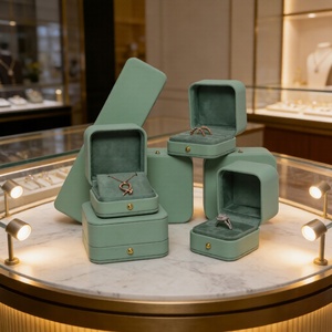 Suede Elegant Jewelry Storage <b>Box</b> Premium Green Velvet Lining Jewelry <b>Box</b> Custom logo Jewelry <b>Box</b> and Bag Set Green - Product Image 4