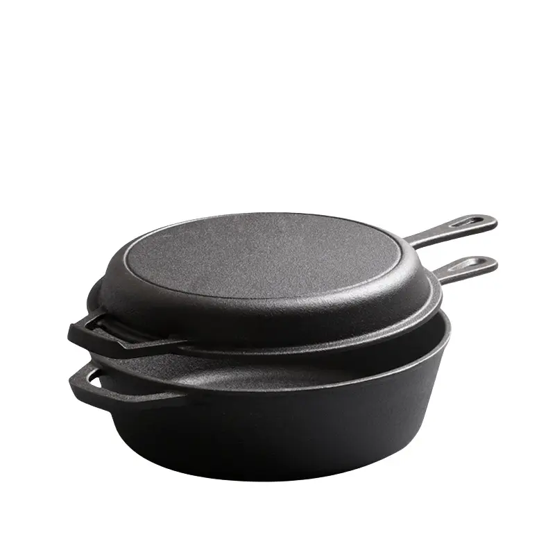 26cm Pre-seasoned Cast Iron Pot with Handle 2 in 1 Stew Pot with Fry Pan Cast Iron Dutch Oven