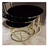 Table en acier inoxydable plaqué or, avec haut en verre noir, prix de gros, économique, meilleure vente,