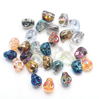 Perles en verre émaillé 8x10mm en forme de crâne, à trou central, à percer, pour bracelets et colliers DIY, thème Halloween