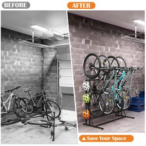 Soporte de Almacenamiento para Bicicletas en el Suelo del <span class=keywords><strong>Garaje</strong></span> con 6 Ganchos, Organizador Vertical para Interiores, para 3 Bicicletas de Montaña/Carretera para Adultos y 1 Bicicleta Infantil - Product Image 6