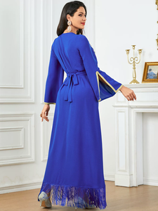 Elegante Abaya Musulmana Azul con Bordado y Cuentas de Estilo Marroquí y Dubái para la Fiesta del Ramadán y el Eid de LEDUO - Product Image 2