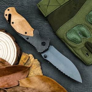 Couteau pliant de poche X50 pour l'extérieur, lame en titane 5Cr13Mov, manche en bois d'olivier, couteau utilitaire EDC, outils de randonnée et de pêche - Product Image 4
