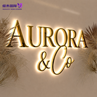 Letrero Luminoso de Lujo, Montado en Pared, 3D, de Acero Inoxidable, con Retroiluminación LED, Letrero Personalizado para Recepción, Cafetería, Salón y Escaparate