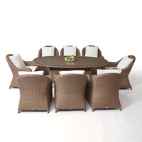salle à manger marron moderne de 9 pièces en osier, mobilier de jardin extérieur, table en aluminium et rotin, chaises 8 places