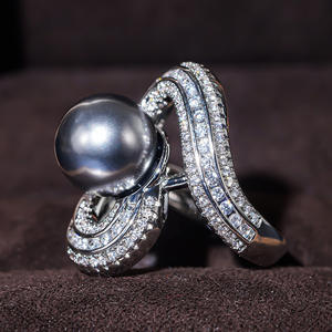 T0905 Black <b>Pearl</b> Cocktail <b>Ring</b> 925 Silver AAA Round Shape Channel Setting Women's Party Jewelry - Product Image 4