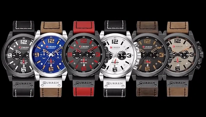 Curren 8314 Orologio Uomo Cronografo - Quadrante Rosso Analogico Con Calendario - Cassa 47mm, Cinturino, Quarzo Giapponese