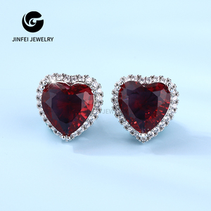 Gran oferta, pendientes de joyería chapados en plata con forma de corazón rojo y piedras preciosas grandes - Product Image 2