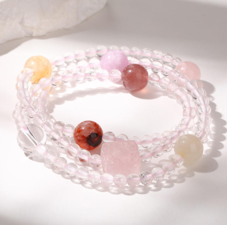5a natural white crystal duobao square multi-circle bracelet
